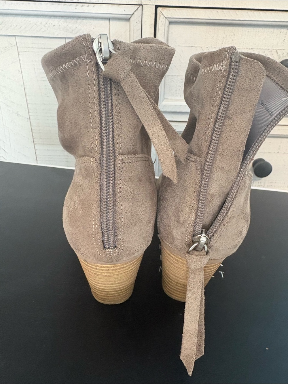 Women's Taupe Suede Zip-Back Ankle Booties